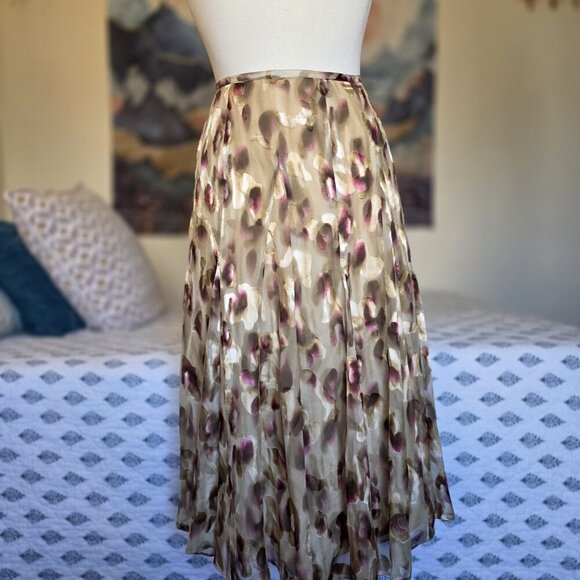Jones New York Collection Silk Blend Midi Skirt Size 14 Brown Pink Abstract - Picture 9 of 13
